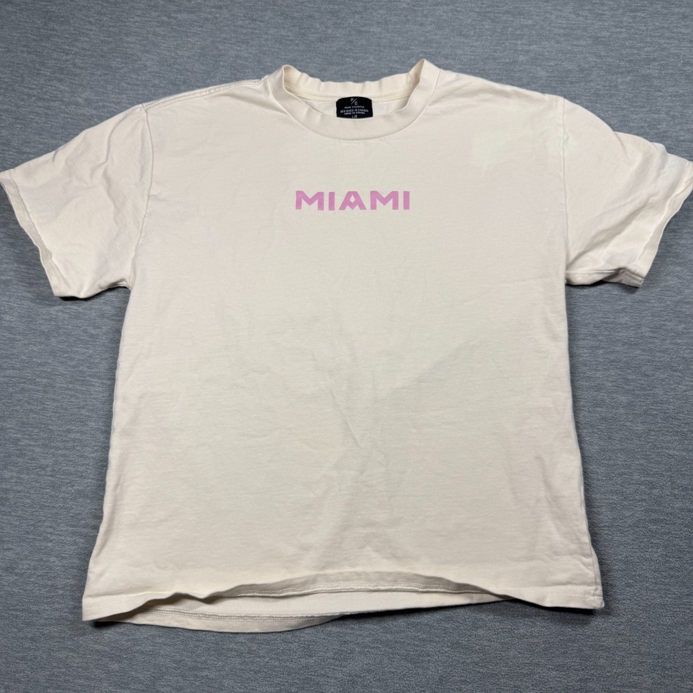 Peace Collective T-Shirt Men Large Beige Miami Pink‎ Graphic Cotton Casual Tee